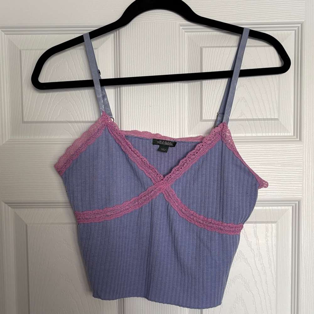 Purple and Pink Lace Trim Tank Top